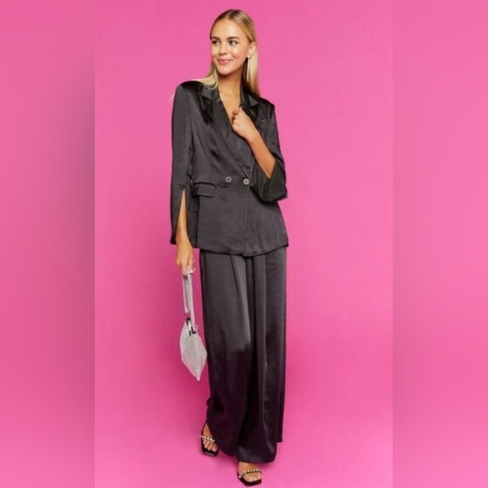 Forever 21 satin black elastic waist pull on pants palazzo pants 3XL‎